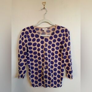LOFT Preppy Polka Dot 3/4 Sleeve Purple Button Up Cardigan Women’s Size Small